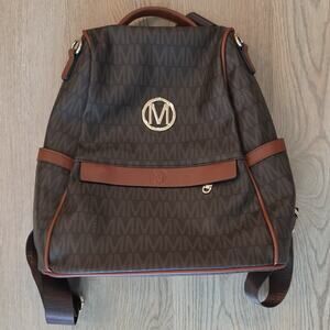 Marco Milano MM Monogram Backpack Brown Faux Leather Women's Travel Bag